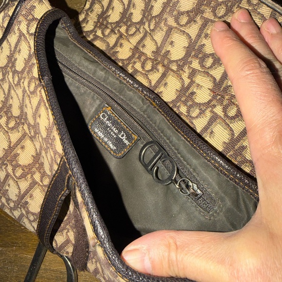 2000 Vintage Christian Dior Oblique Saddle Bag in brown canvas with leather trim - Picture 6 of 16